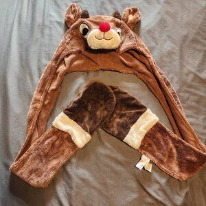 Holiday hat with built in mittens - Rudolph